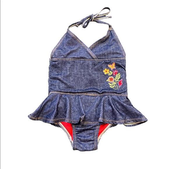 Penelope Mack Denim Girls One piece Swimsuit. - Picture 2 of 3
